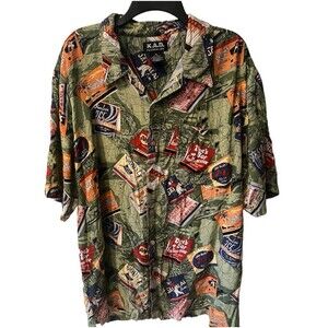 KAD Hawaiian Shirt Mens Sz XL Button Front All Over Matchbooks Vintage 90s Rayon